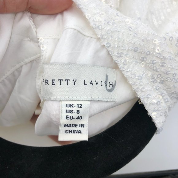 Pretty Lavish white sequined long sleeve mini Dress US 8 Balloon Sleeve - Picture 3 of 9